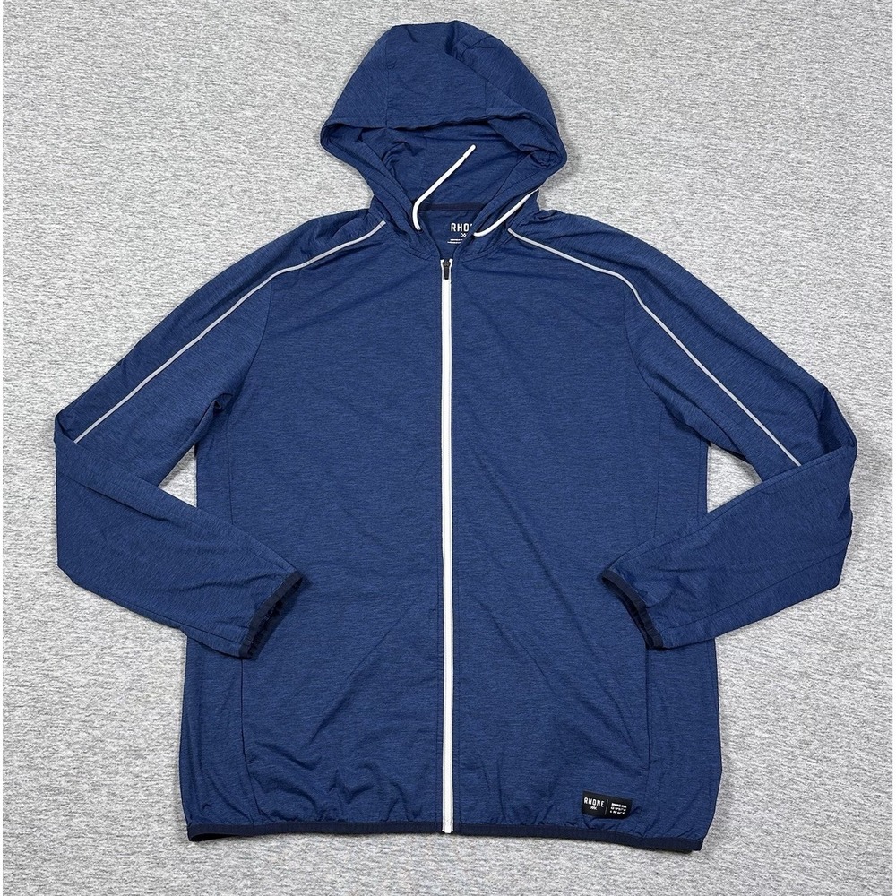 Rhone Hoodie Jacket Mens XL Blue Swift Full Zip Running Reflective Active Sports